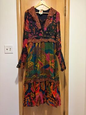 Farm Rio Boho Maxi Multi-Color Long Sleeve Dress